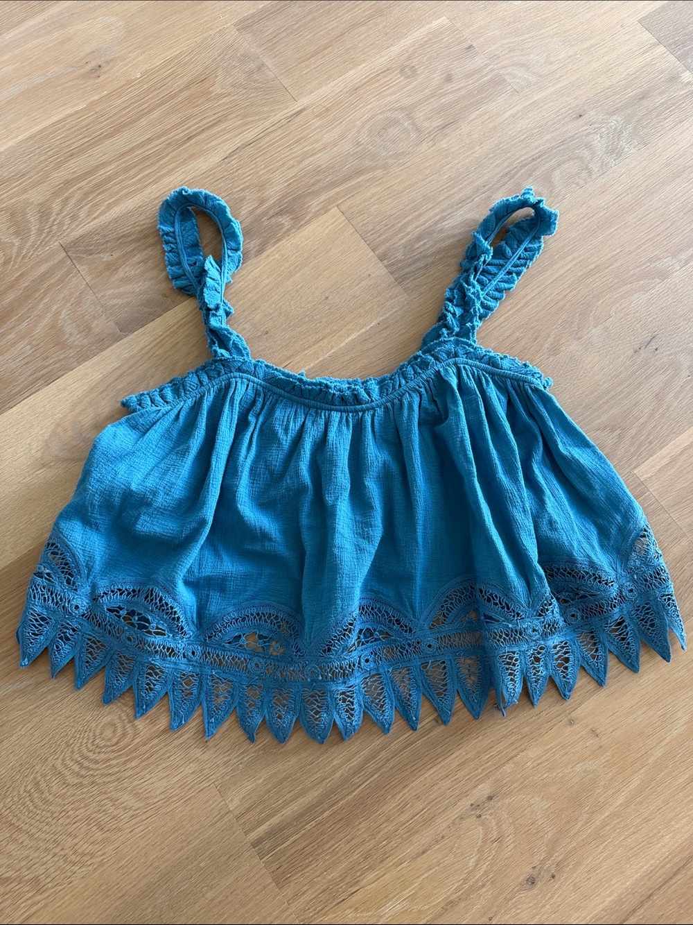 Ulla Johnson Teal Crochet-Trim Cropped Tank